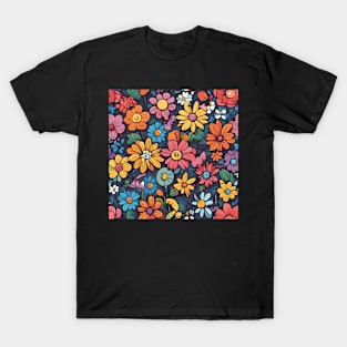 Blossom Medley: Vibrant Cartoon Flower Garden T-Shirt